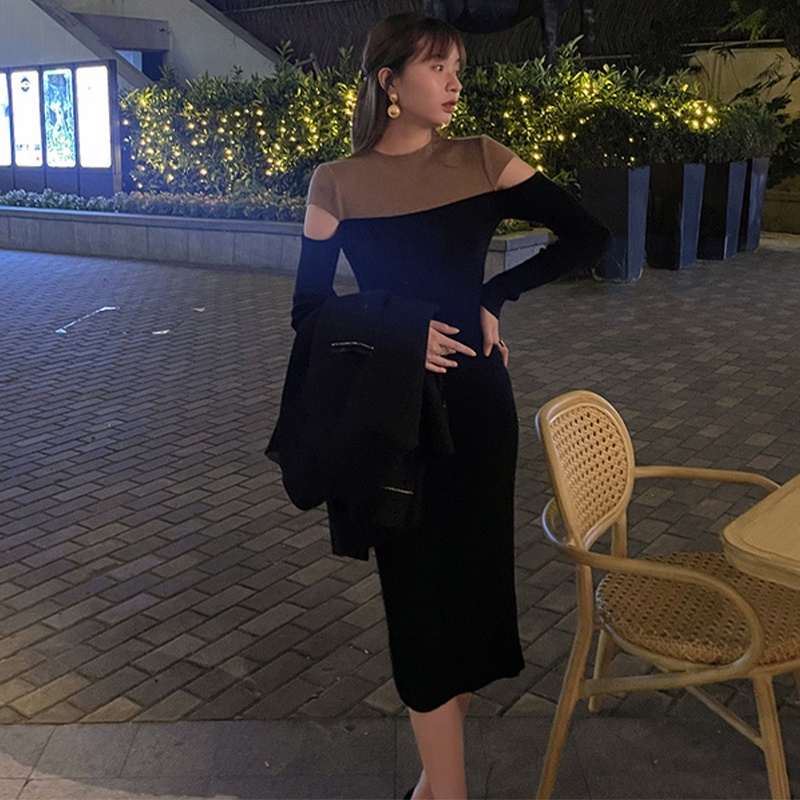 Đầm Dệt Kim Cổ Cao Hở Vai Phong Cách Pháp Cổ Điển Thời Trang Mới Cho Nữ