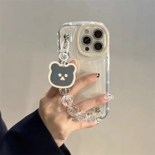 Ốp Điện Thoại Trong Suốt In Hình Gấu Dễ Thương Có Giá Đỡ Và Dây Xích Cho Apple 14Promax 12 13pro 13promax