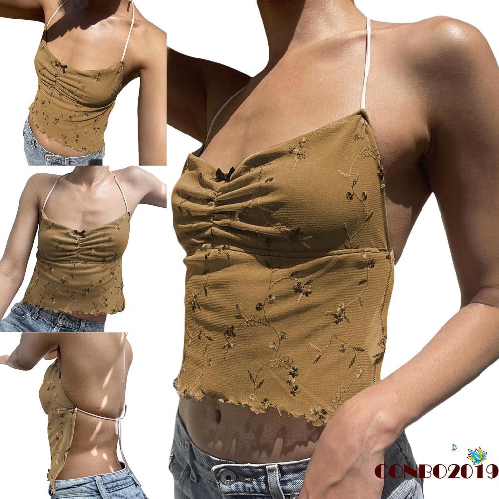 Áo Lửng Hai Dây Họa Tiết Hoa Thời Trang Mùa Hè Quyến Rũ Cho Nữ