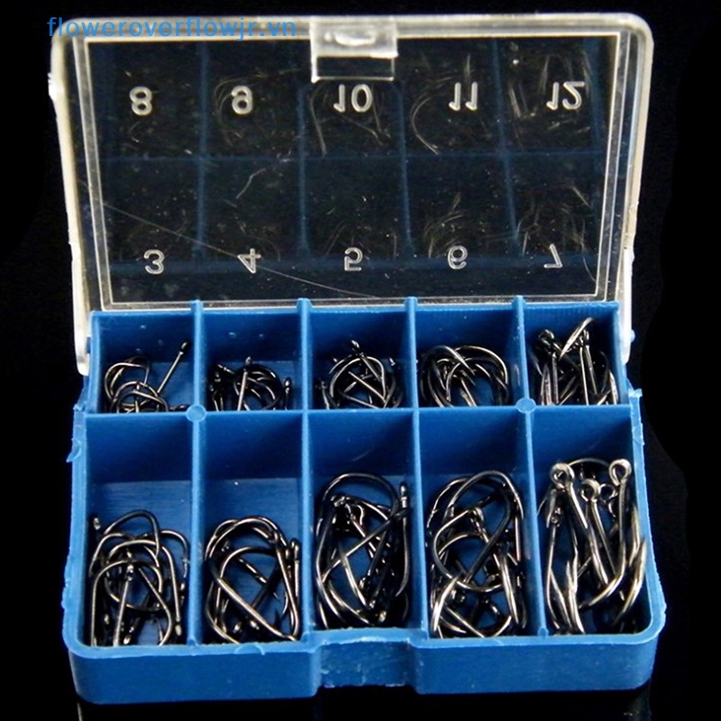 Bộ 100 Móc Câu Cá Bằng Thép carbon Màu Đen Chất Lượng Cao