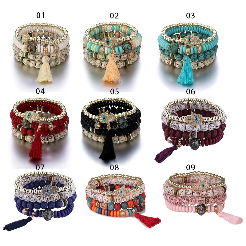 Ygt Set 4 Vòng Tay Hạt Đá Tua Rua Phong Cách Bohemia Cho Nữ