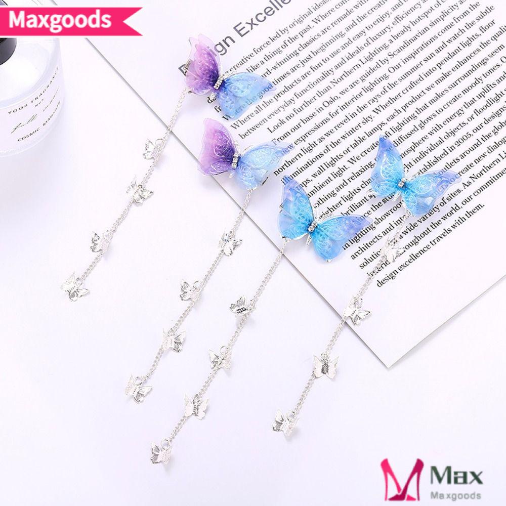 MAXG 1 Cặp Kẹp Tóc Tua Rua Hình Bướm Bằng Hợp Kim Đính Đá Thời Trang Cổ Điển Dành Cho Bạn Nữ