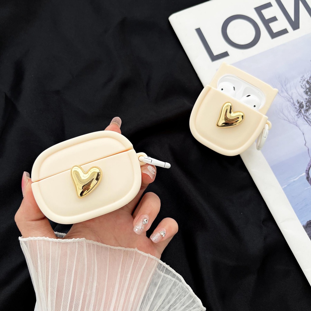 Vỏ Bảo Vệ Hộp Sạc Tai nghe không dây AirPods 1 / 2 / 3 Gen Pro2 2022 Bằng Silicon Mềm Chống Rơi Hình Trái Tim Có Móc Treo DIY