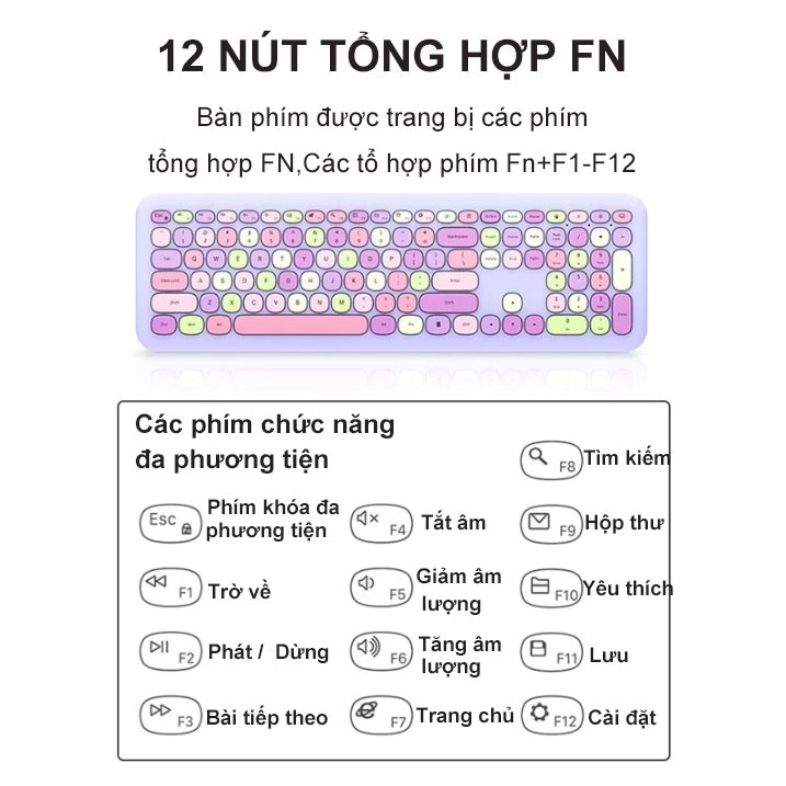 Bộ Bàn Phím Không Dây Mofii 666 110 Phím Colorful Tương Thích Windows/MacOS