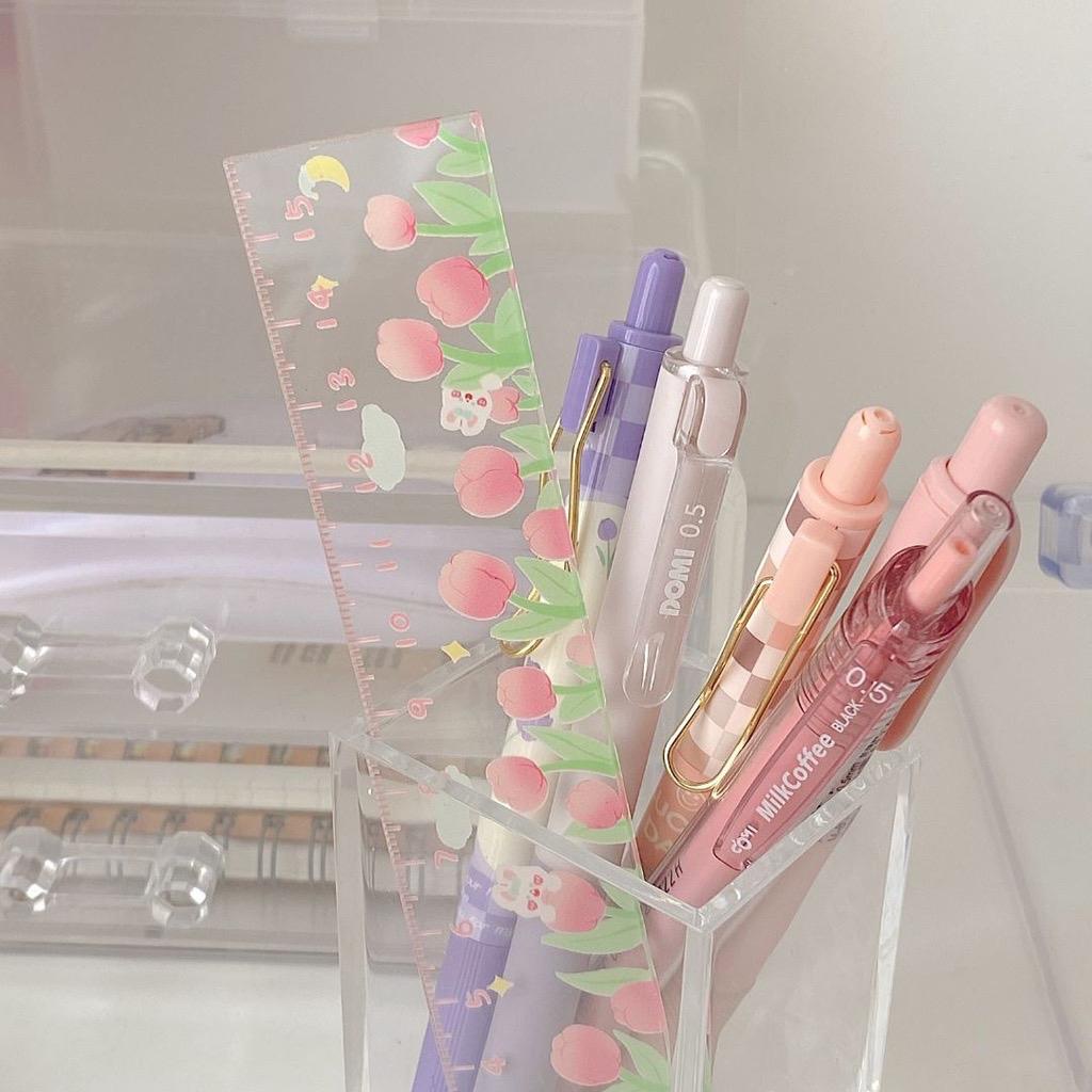 Thước kẻ mica trong suốt TK02 KAMI in hình dễ thương 15cm, thước nhựa học sinh sinh viên