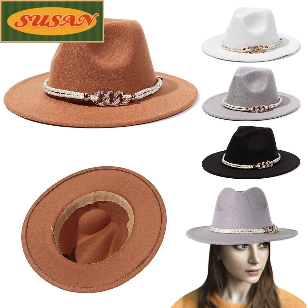 SUSANS Mũ Len Rộng Vành Kiểu Vintage Thời Trang Thu Đông Cho Nữ