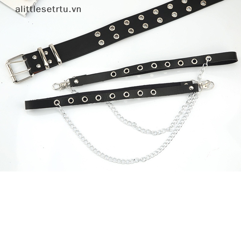 Thắt Lưng Da Nhân Tạo Phối Vòng Kim Loại Có Thể Điều Chỉnh Phong Cách Gothic Punk