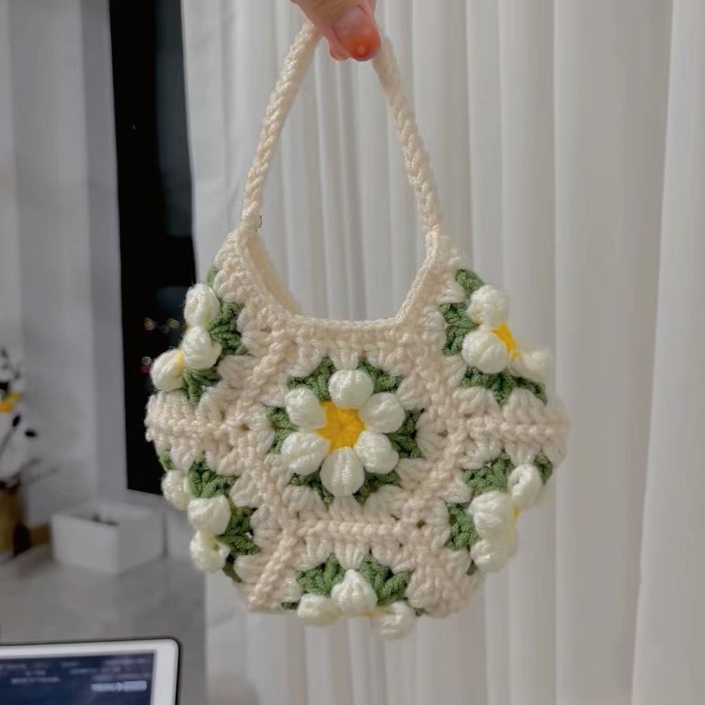 Xiaohongshu Túi Dệt Thủ Công Phối Màu Họa Tiết Hoa Anh Đào Phong Cách Năm Mới