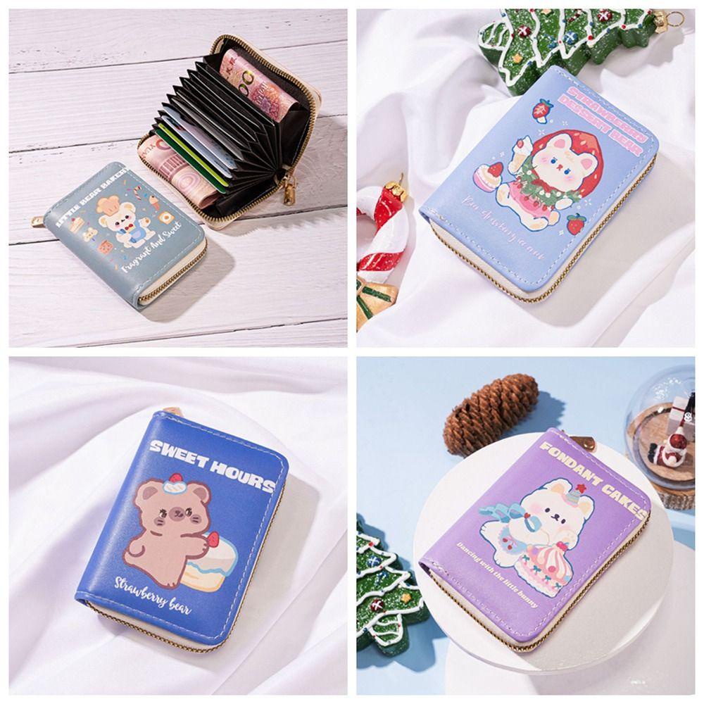 DANES Ví Da PU Có Khóa Kéo In Hình Gấu Hoạt Hình Dễ Thương Cho Nữ