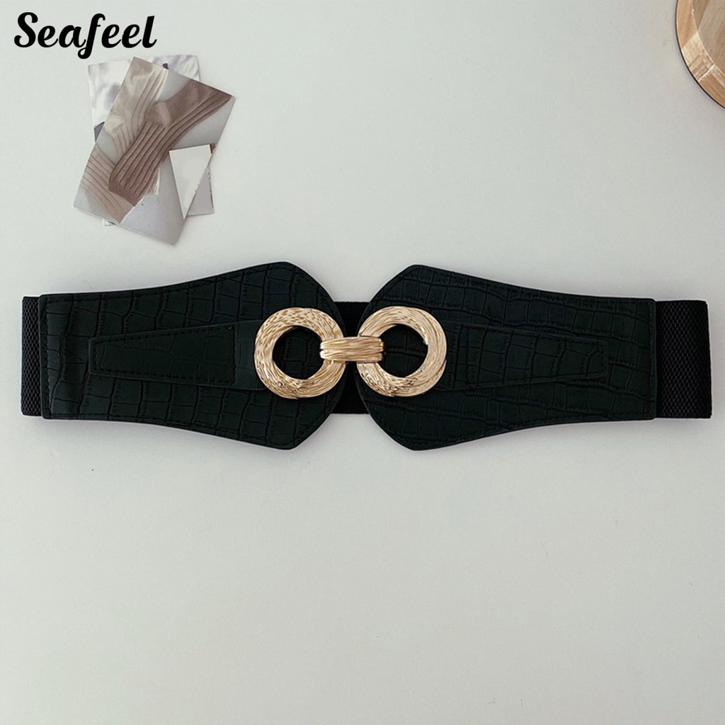 Thắt Lưng Da Bản Rộng Co Giãn Phối Màu Tương Phản Siêu Bền Thời Trang Cho Nữ