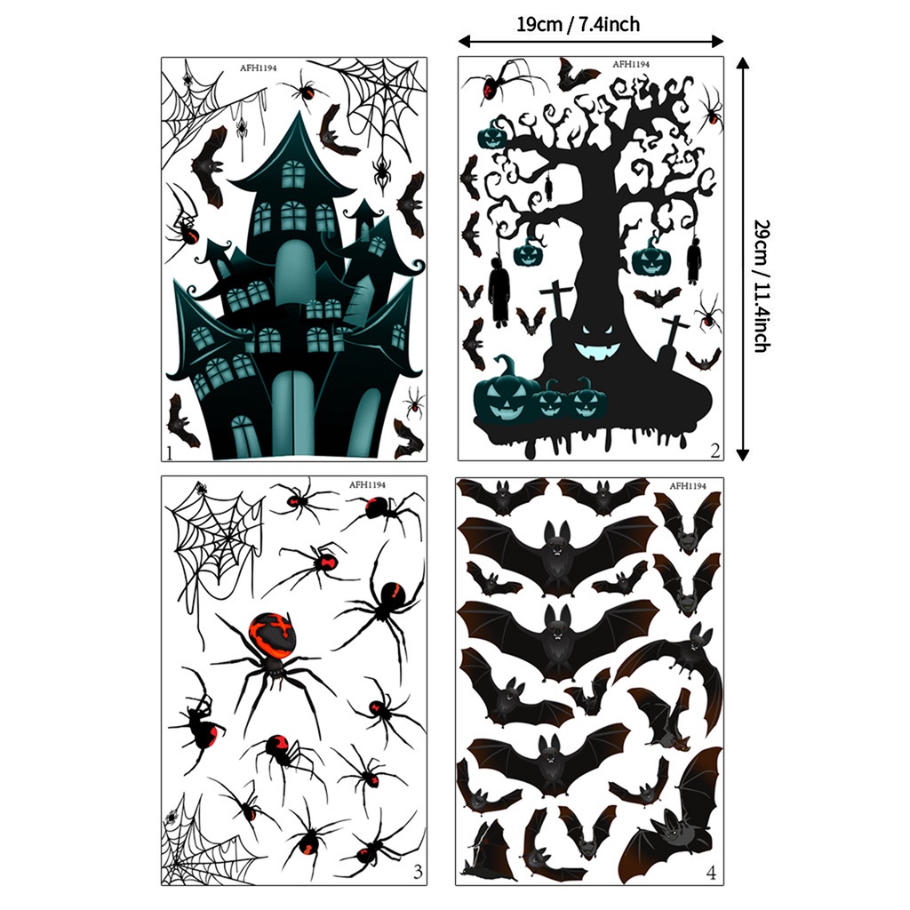 Set 4 Miếng Dán Tường Trang Trí In Hình Nhện 3D Phong Cách Halloween Có Thể Tháo Gỡ