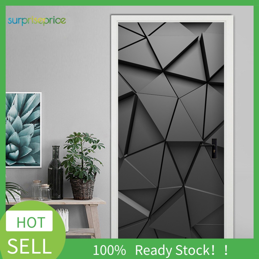 Miếng Dán Trang Trí Tường / Cửa Họa Tiết Hình Học 3D Bằng PVC Chống Thấm Nước Độc Đáo