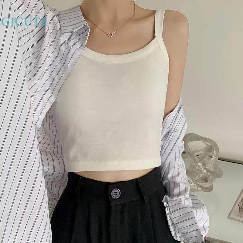 Áo Hai Dây Mỏng Mùa Hè Màu Trơn Có Đệm Ngực Gợi Cảm Cho Nữ