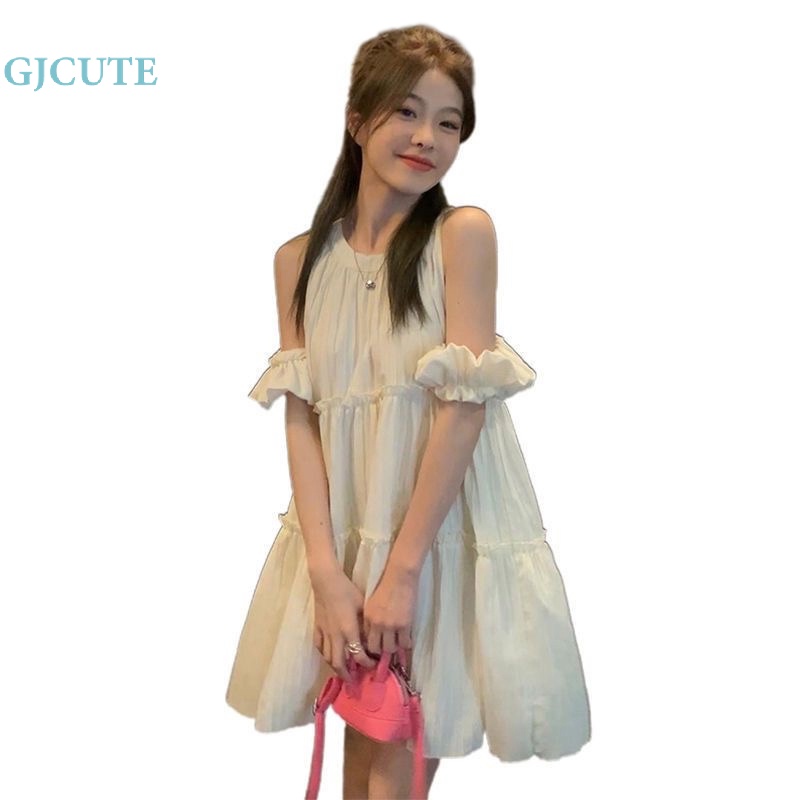 Đầm Trễ Vai Dáng Rộng Cột Dây Thời Trang Mùa Hè Dễ Thương Cho Bạn Gái