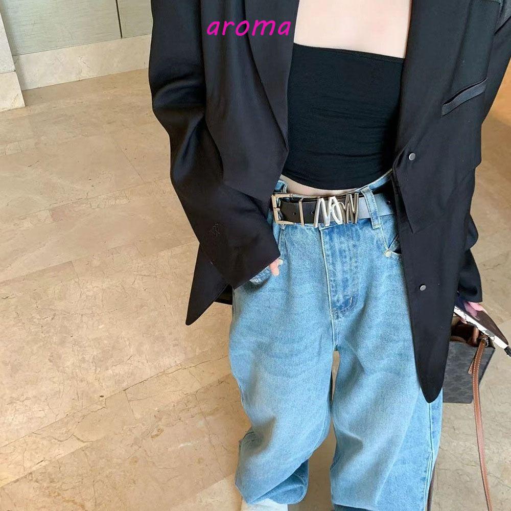 AROMA Thắt Lưng Da PU Khóa Hợp Kim Độc Đáo Chất Lượng Cao Phong Cách Hàn Quốc Cho Nữ