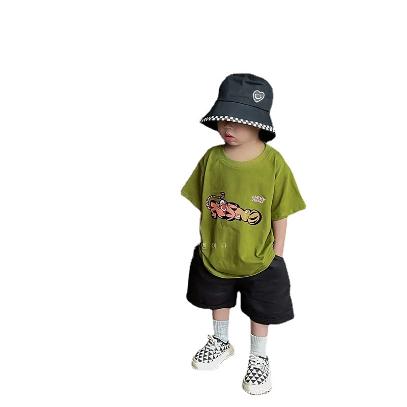 Áo Thun Cotton Tay Ngắn Dáng Rộng In Họa Tiết Hoạt Hình Phong Cách Đường Phố Mỹ Thời Trang Mùa Hè Cho Bé Trai