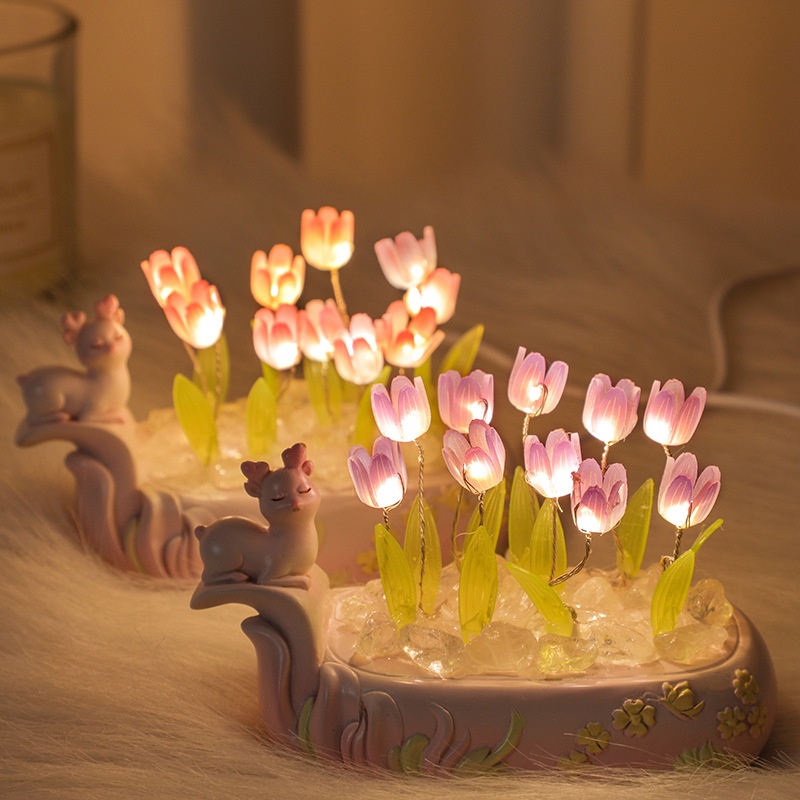 Đèn Ngủ led Hình Hoa Tulip Và Hươu Trang Trí Phòng Ngủ
