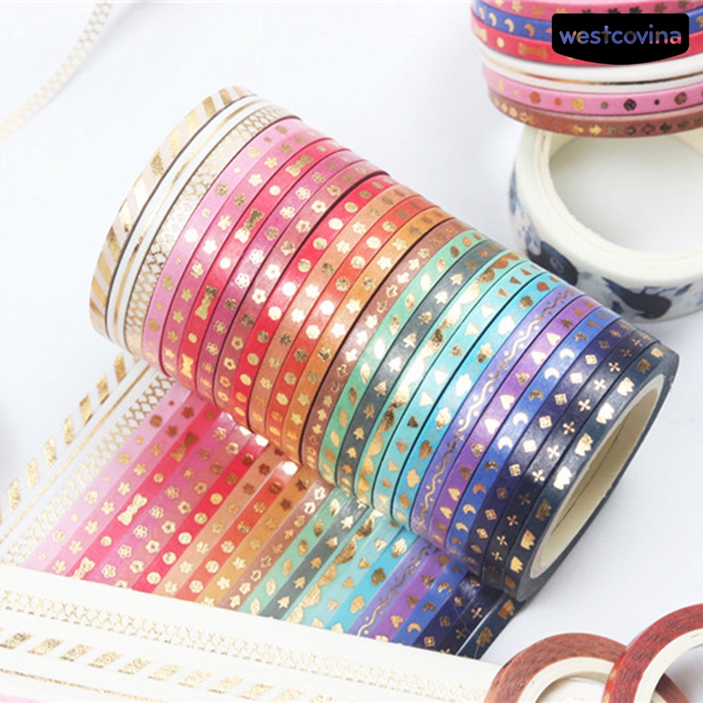 [WSTN]✎Set 24 Cuộn Băng Dính Washi Hình Ngôi Sao / Trái Tim / Mặt Trăng