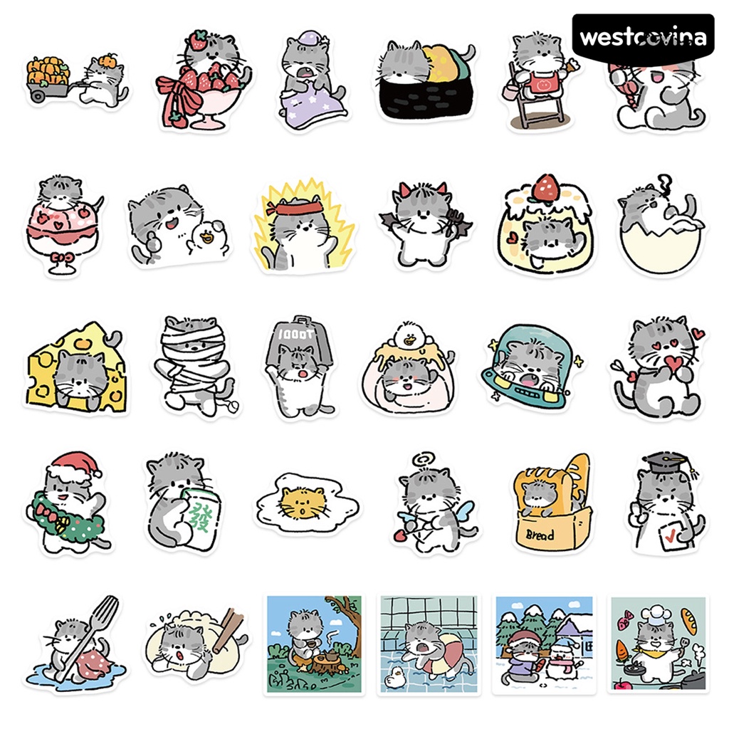 [WSTN]✎Bộ 60 Miếng Dán PVC Chống Thấm Nước Tự Dính Hình Mèo Hoạt Hình Dễ Thương Có Thể Tháo Gỡ Trang Trí Vali