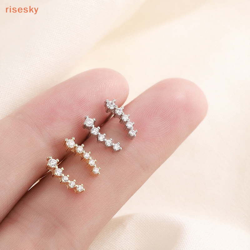 [risesky] Bông Tai Đính Đá Zircon Dễ Thương Phong Cách Phương Tây Nhẹ Nhàng Thời Trang Cho Nữ