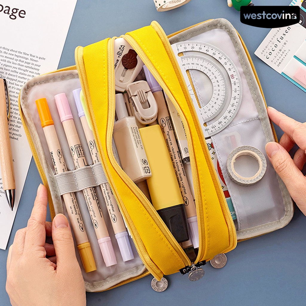 [WSTN]✎Túi Đựng Bút Đa Năng Sức Chứa Lớn Màu Sắc Trơn Có Khóa Kéo Tiện Dụng