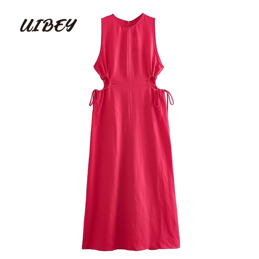 Uibey Đầm Sát Nách Cổ Tròn Khoét Rỗng Eo Rút Dây 6393