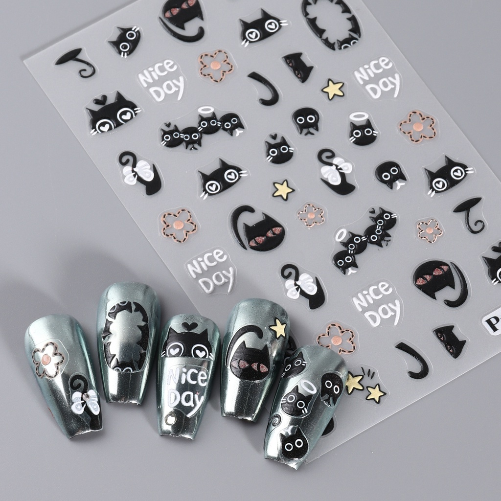 Miếng Dán Trang Trí Móng Tay Họa Tiết Hoạt Hình Gấu / Mèo Graffiti Dễ Thương Cho Bé