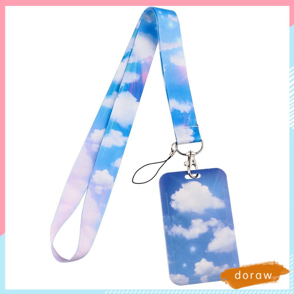 DORAW Giá Đỡ Thẻ ID / Huy Hiệu Có Dây Buộc Hình Bầu Trời Xanh Dacron Đám Mây Trắng Cho Văn Phòng