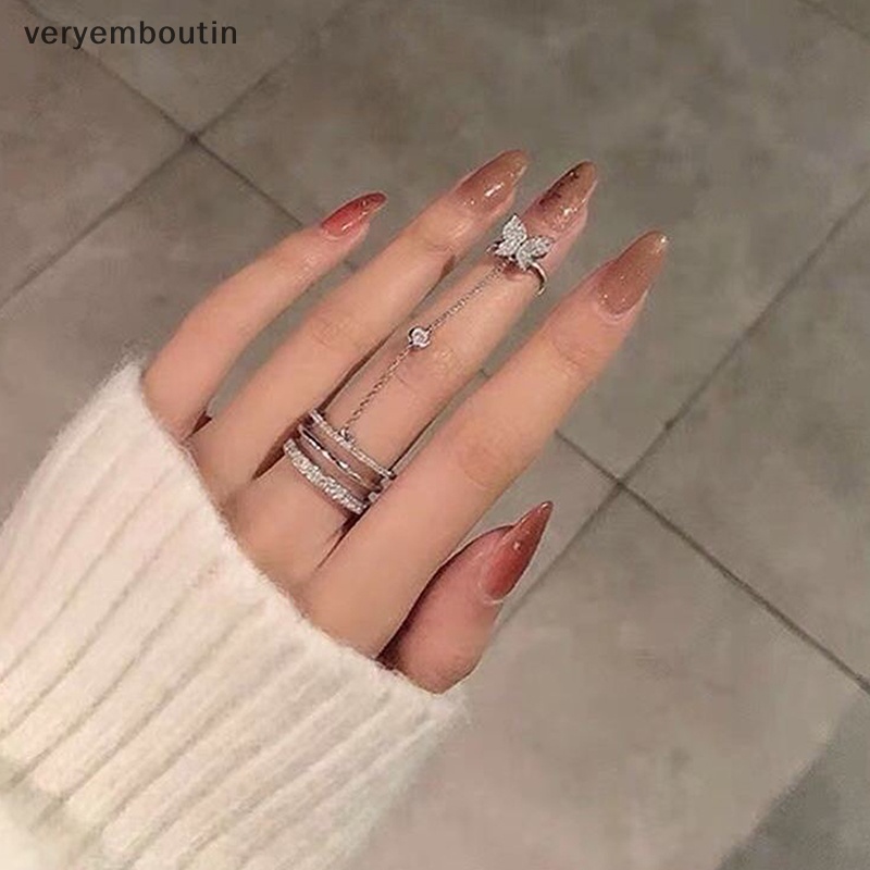 Nhẫn Đôi Phối Dây Xích Tua Rua Hình Bướm Phong Cách Punk Thời Trang Cho Nữ