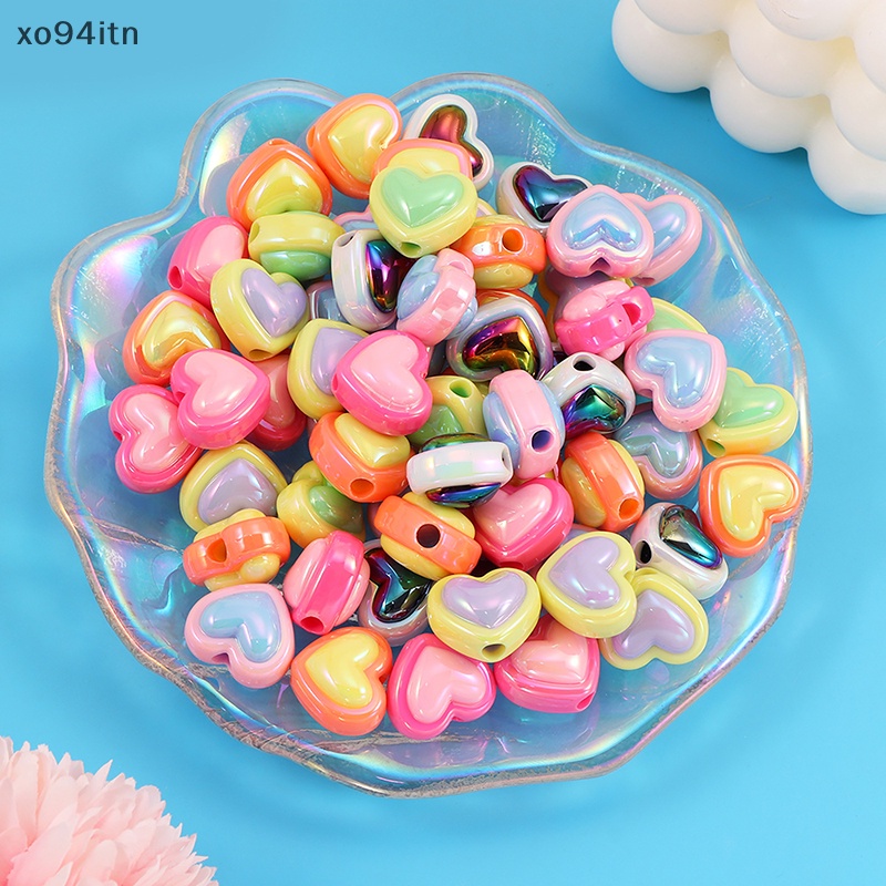Set 10 Hạt Xỏ Lỗ Hình Trái Tim Nhiều Màu Sắc Làm Trang Sức / Điện Thoại / Vòng Tay Diy