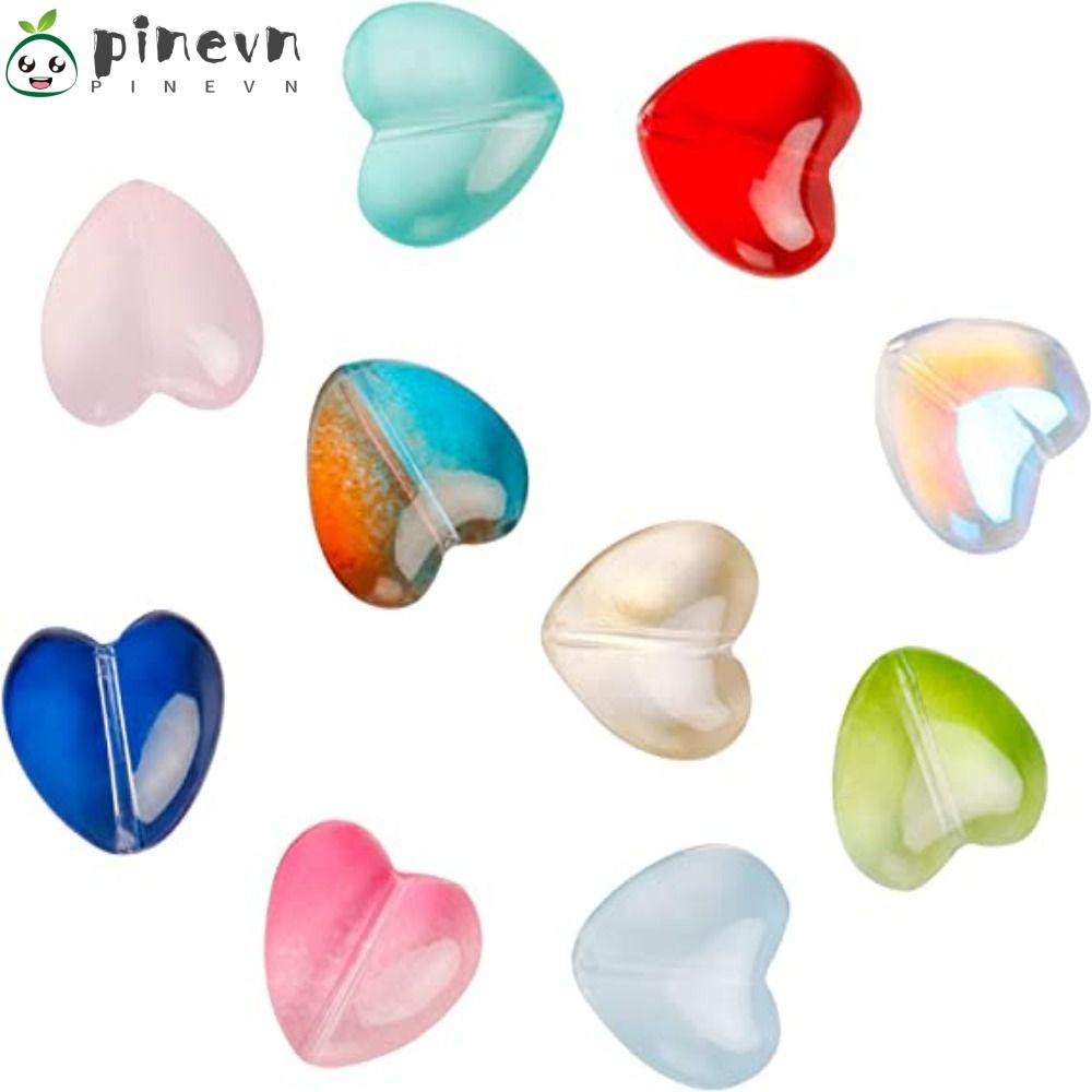 PINEVN 200 Hạt Xỏ Vòng Đeo Tay Hình Trái Tim Kính 8mm