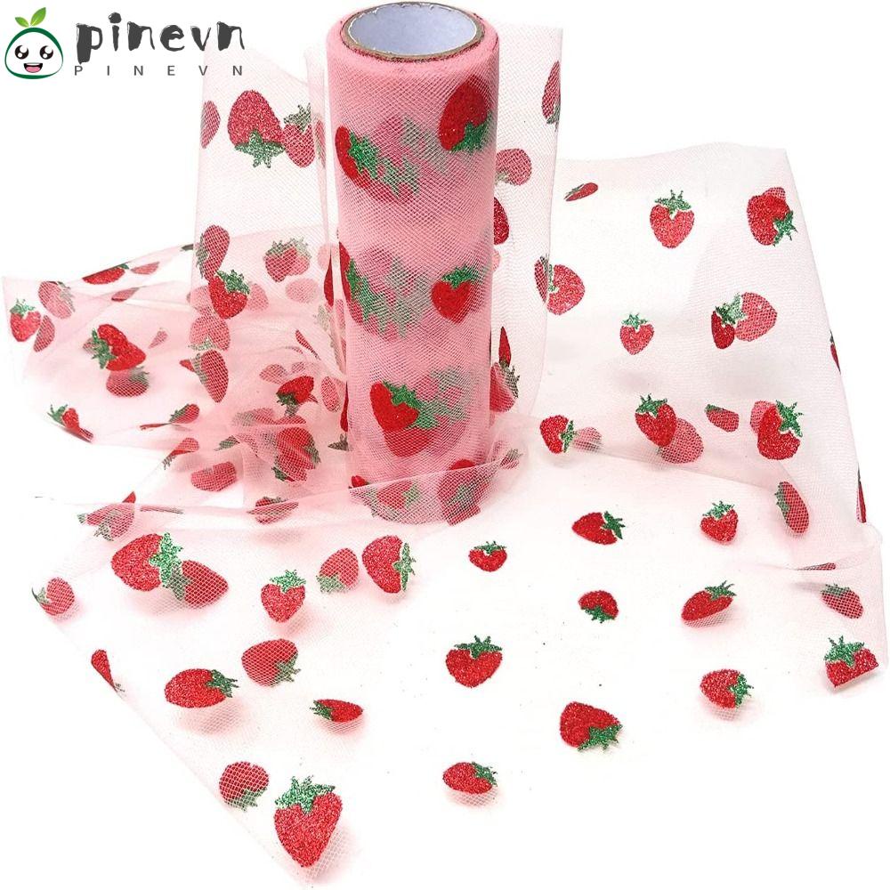 PINEVN Cuộn Vải Tuyn 6 Inch x 10 Yards Dâu Tây Thủ Công Màu Hồng Trang Trí Tiệc Sinh Nhật