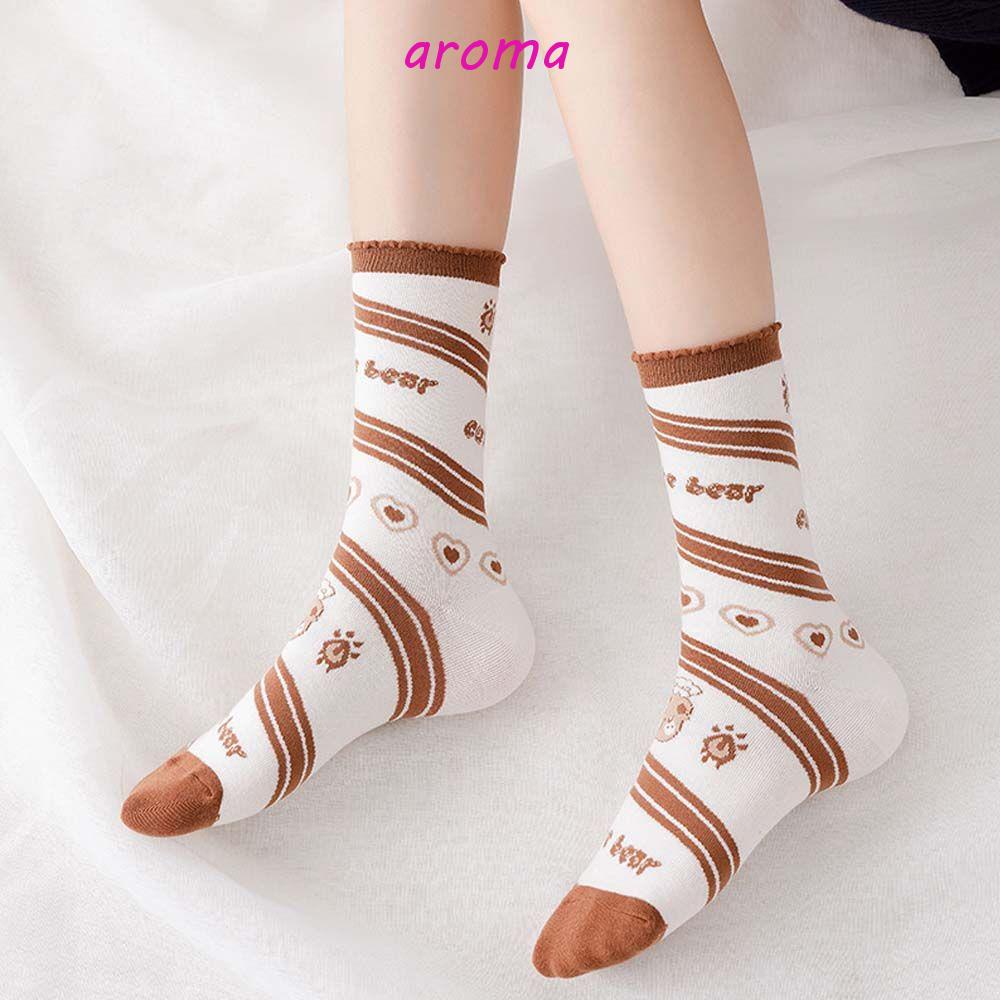 AROMA Vớ Nữ Thoáng Khí Họa Tiết Sọc Caro Và Gấu Dễ Thương