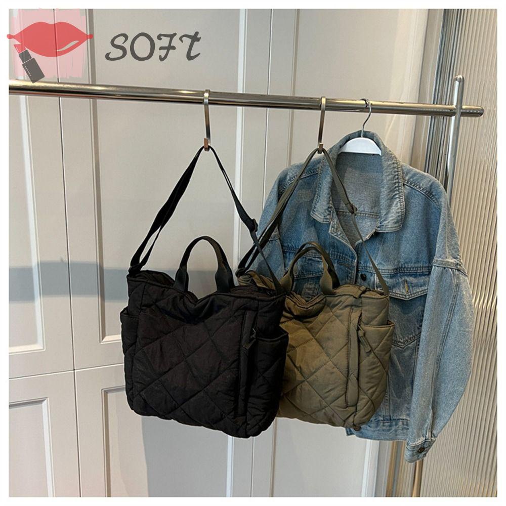 SOFTNESS Túi Tote Đeo Vai Sức Chứa Lớn Bằng Vải Cotton Chần Bông Thời Trang Mùa Đông