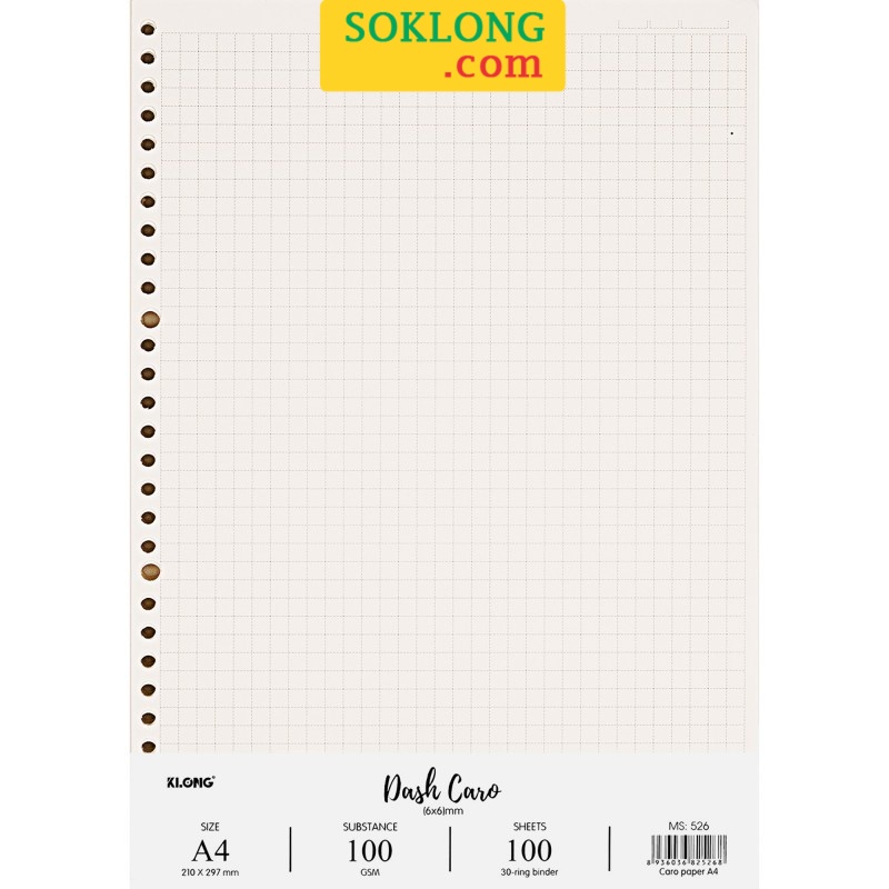 Ruột giấy sổ còng A4 nét đứt 100 tờ caro - kẻ ngang 100gsm Klong 30 chấu, refill thay thế binder tiết kiệm