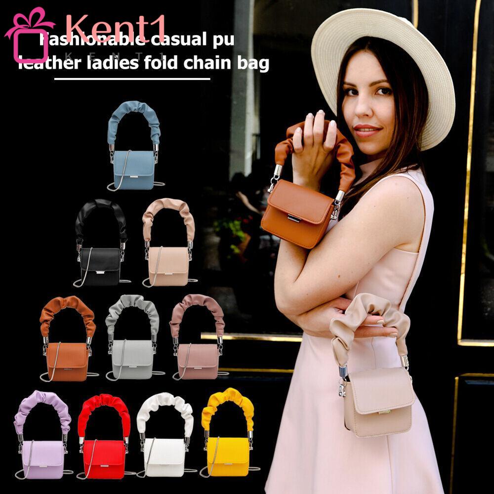KENT1 Túi Đeo Chéo Da PU Phối Dây Xích Thời Trang Cá Tính Cho Nữ