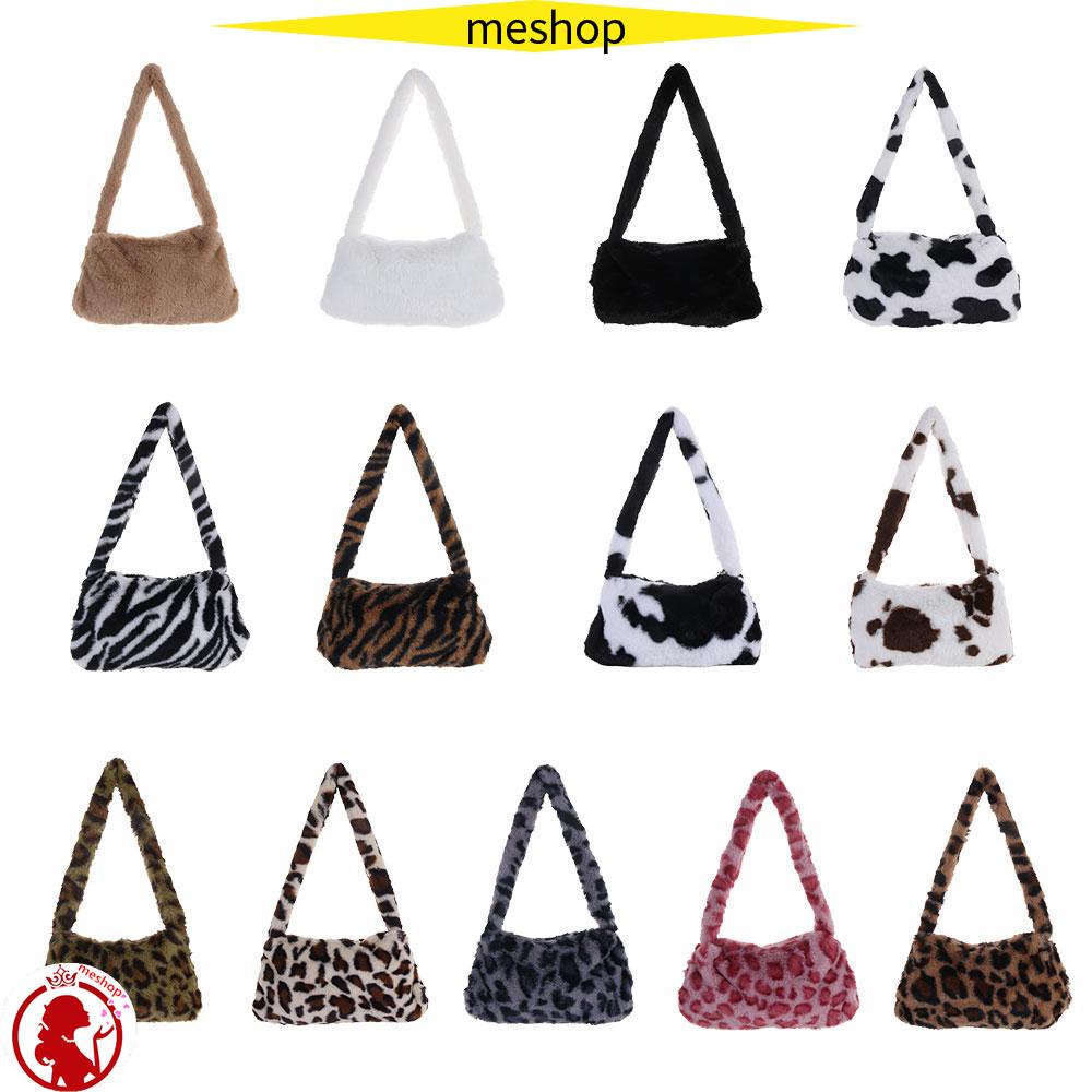 ME Túi Xách Lông Nhung Mềm Mại In Họa Tiết Da Báo Sang Trọng