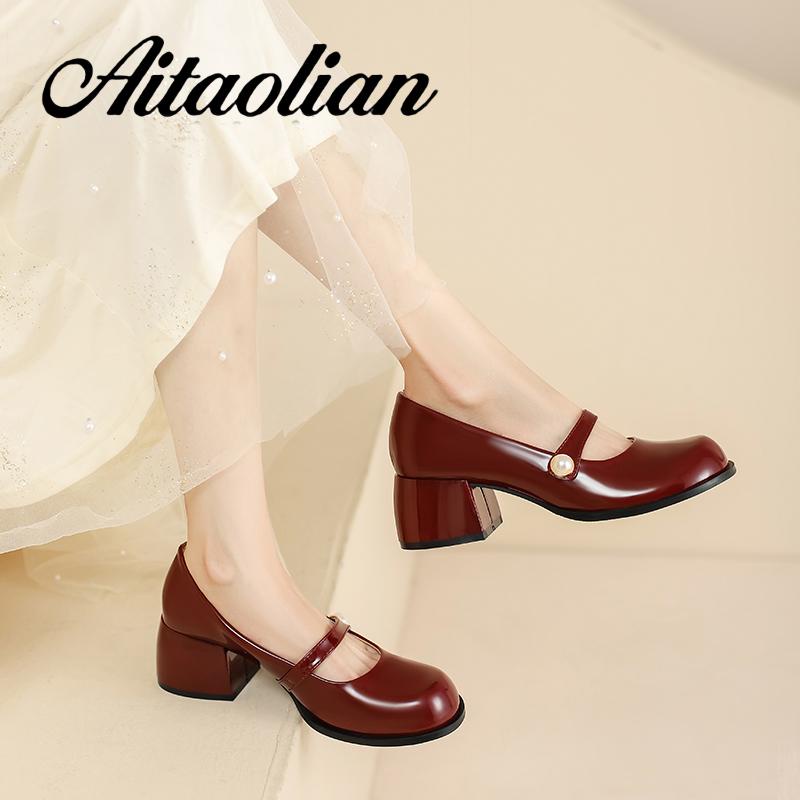 Giày Da Cao Gót 5cm Mũi Tròn Phong Cách lolita Cho Nữ