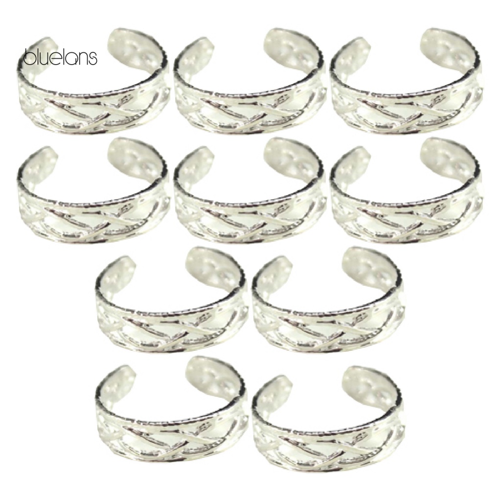 Set 10 Nhẫn Ngón Chân Mạ Bạc Có Thể Điều Chỉnh Kích Cỡ Dành Cho Nữ