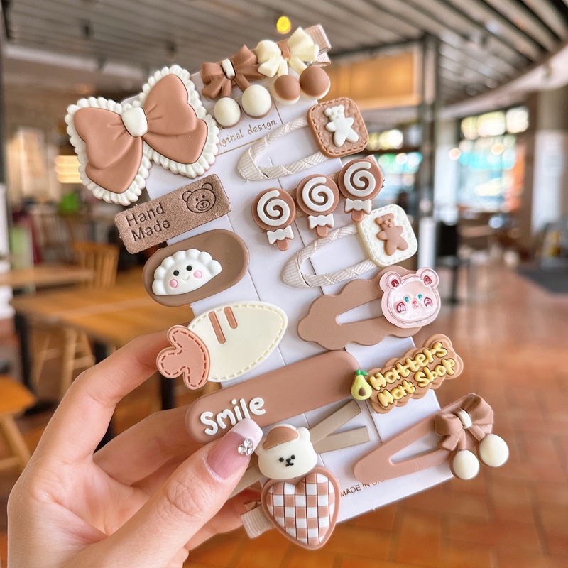 Set Kẹp Tóc Hình Chú Gấu / Ngôi Sao / Quả Dâu Tây Bằng Acrylic Dễ Thương Thời Trang Cho Bé Gái