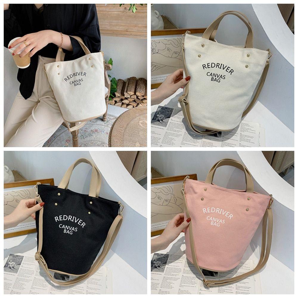 BLISS Túi Xách Vải Canvas Phối Da Sức Chứa Lớn Kiểu Dáng Đơn Giản Thanh Lịch Dễ Phối Đồ