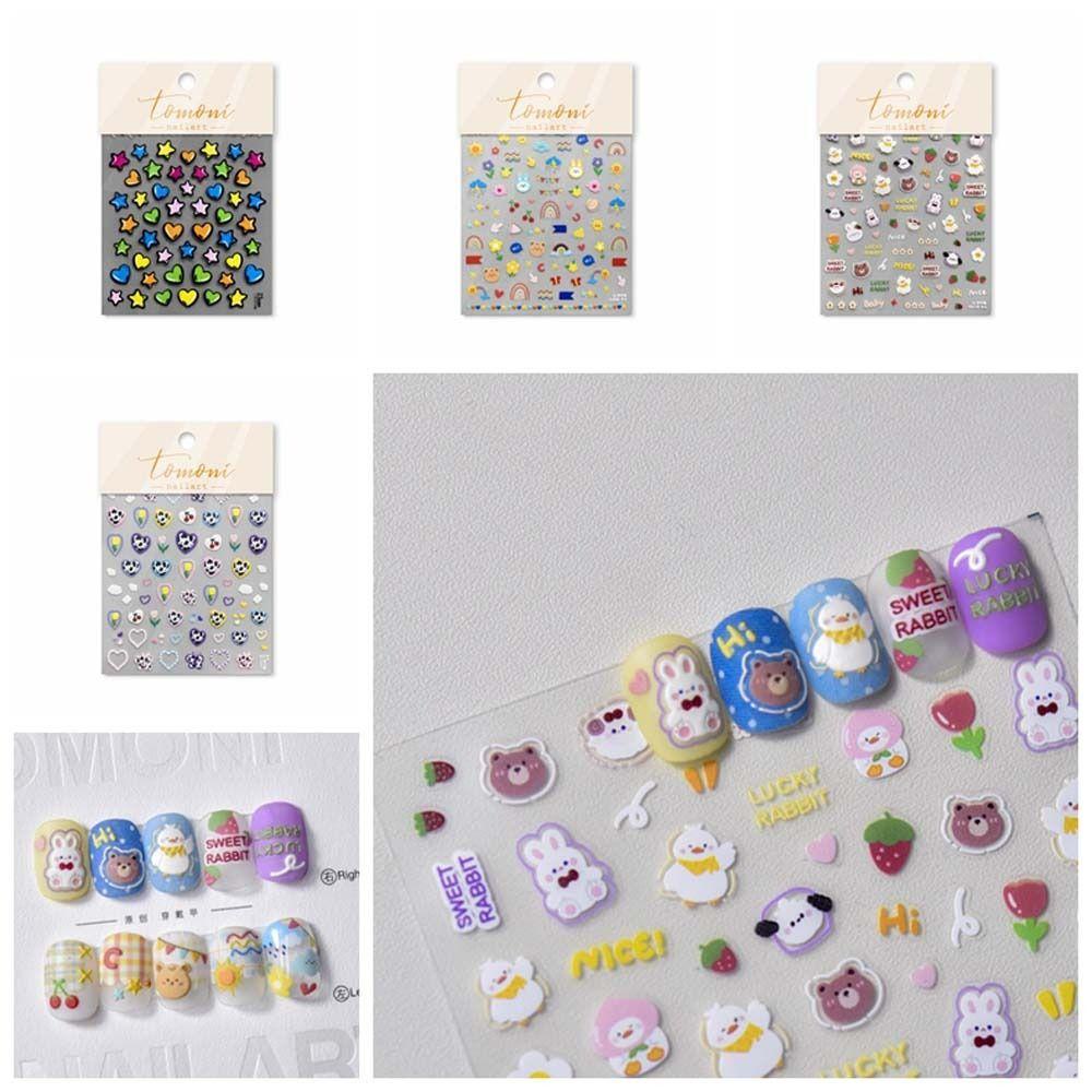 ANEMONE Miếng Dán Trang Trí Móng Tay Họa Tiết Hoạt Hình Gấu / Thỏ / Ngôi Sao Xinh Xắn Dành Cho Salon
