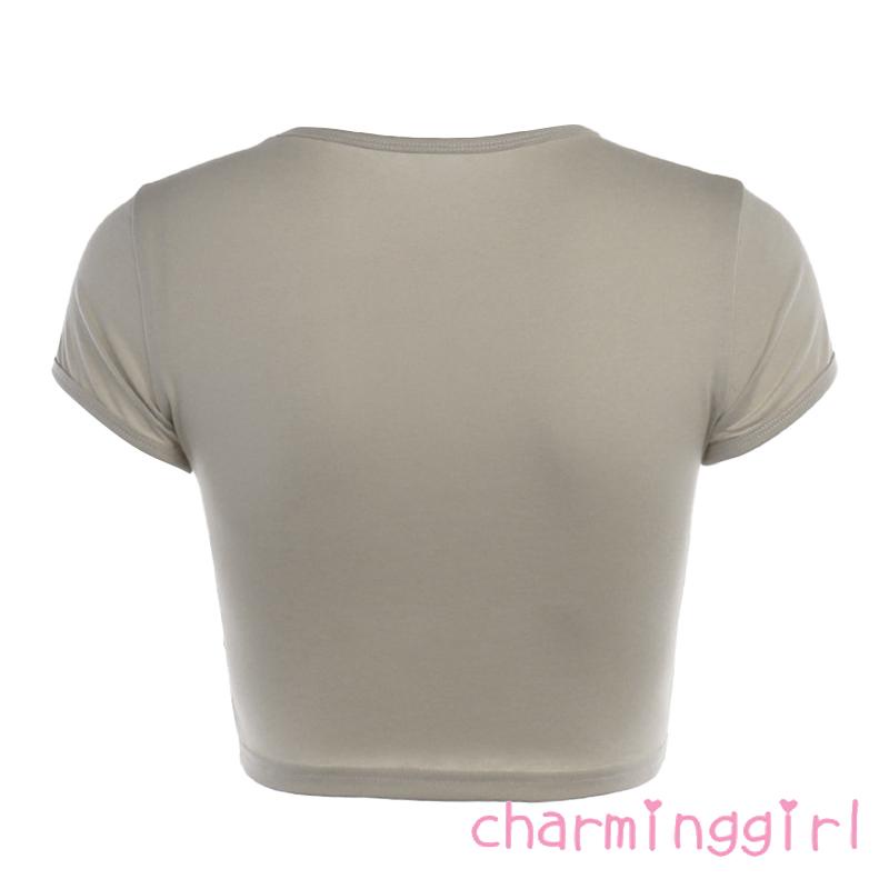Áo Croptop Tay Ngắn Cổ Tròn In Hình Chân Dung Dễ Thương Cho Nữ