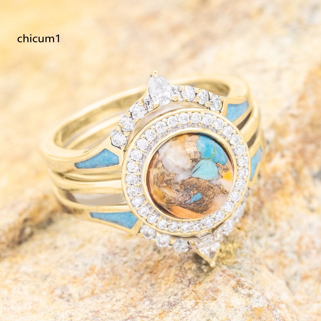 Set 3 Nhẫn Đính Đá Phong Cách Bohemian Dành Cho Nữ