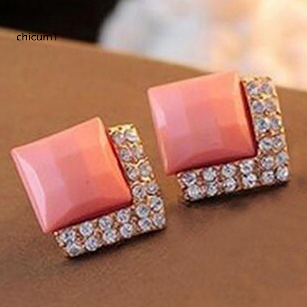 1 Đôi Bông Tai Hình Vuông Lấp Lánh Duyên Dáng Dành Cho Nam Và Nữ