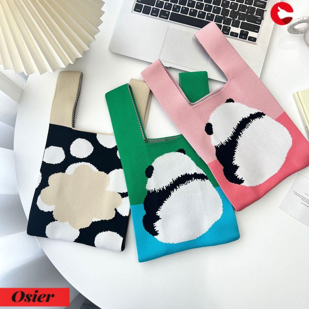 OSIER1 Túi Tote Đan Thủ Công Tái Sử Dụng Hình Gấu Trúc