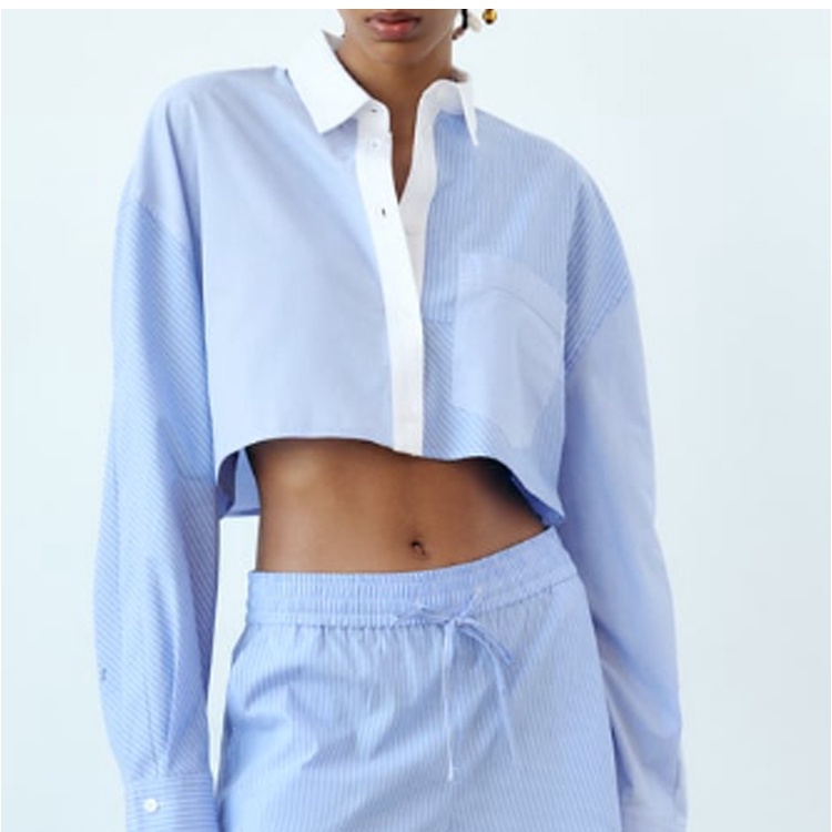 Áo Sơ Mi Ngắn Tay Họa Tiết Kẻ Sọc Và Quần Short Thời Trang Zara Mùa Hè 233298100 8219100