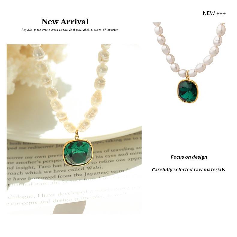 Vòng cổ Ngọc Trai Baroque Dát Đá Pha Lê Hình Chữ Nhật Sang Trọng Nhẹ Nhàng Phong Cách Dongdaemun Hàn Quốc Cho Nữ