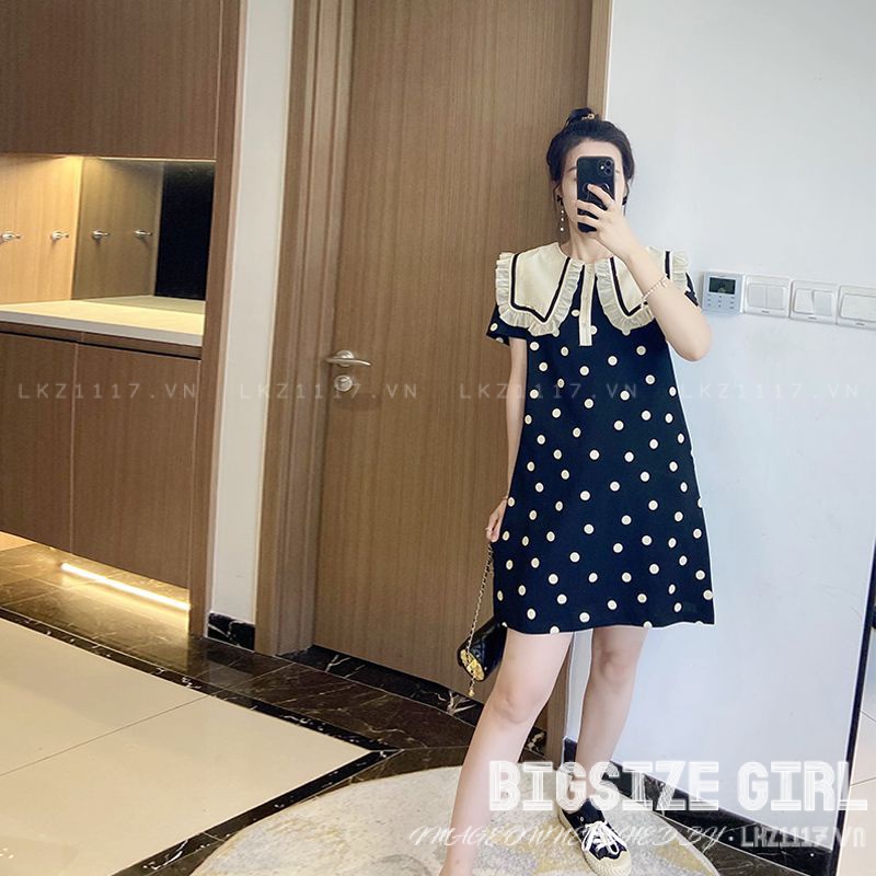 Váy đầm nữ Bigsize Đầm babydoll dáng suông tay ngắn cổ bèo chấm bi mùa hè Phong cách Hàn Quốc Thời Trang đẹp