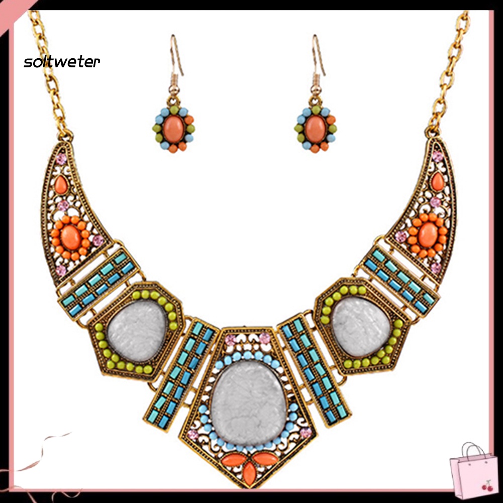 Bộ Vòng cổ + Bông Tai Nhiều Màu Kiểu Boho Cho Nữ